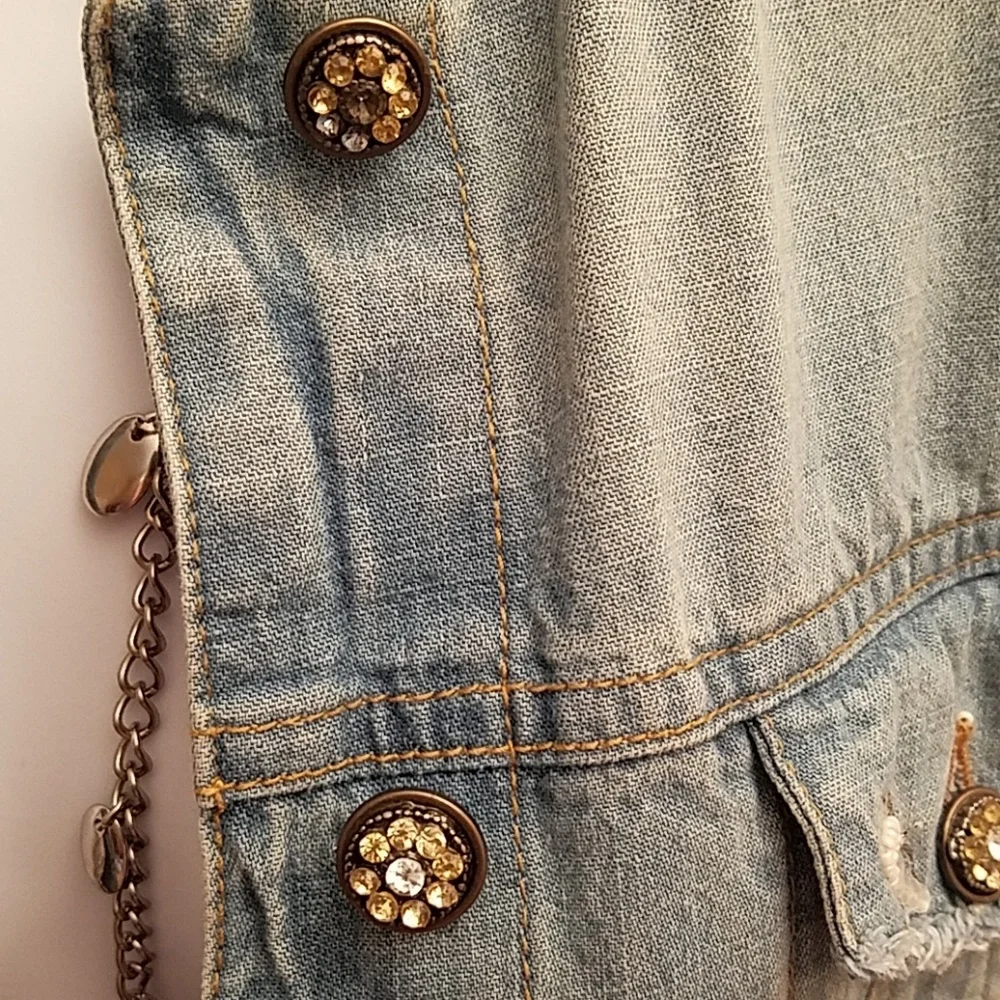 Chico's Jeweled Denim Boho Western Embellished Jacket Size Small